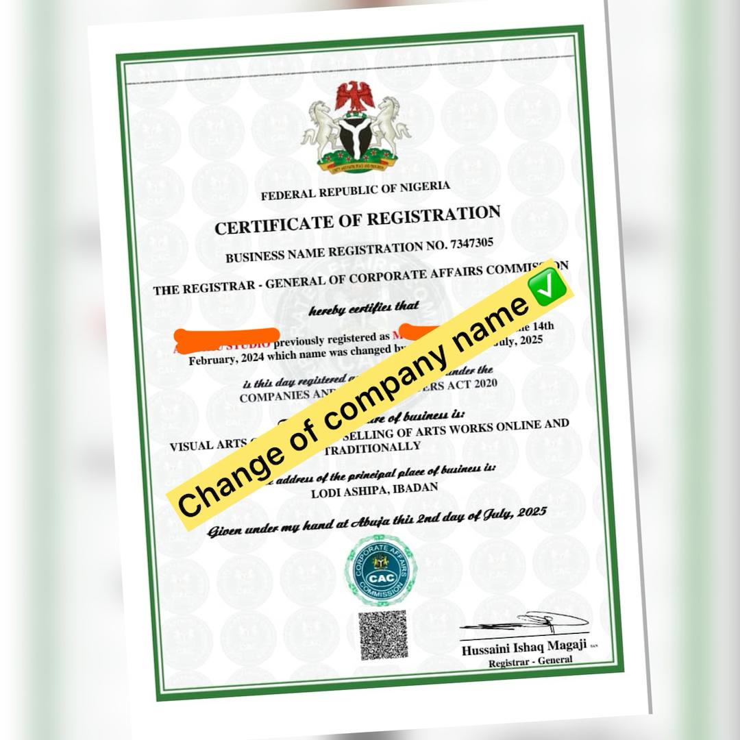 Company change of name proof